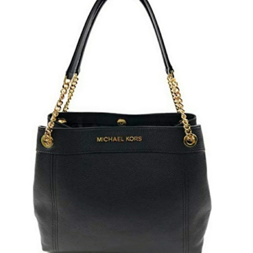 Michael Kors Jet Set Large Chain Shoulder Tote Leather Black NWT Gold Tone Chic